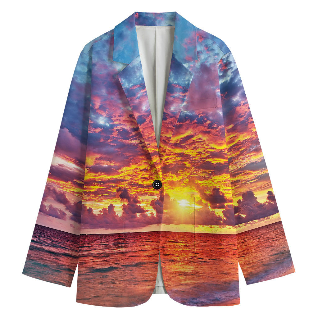 Maldives Sunset Print Women's Cotton Blazer