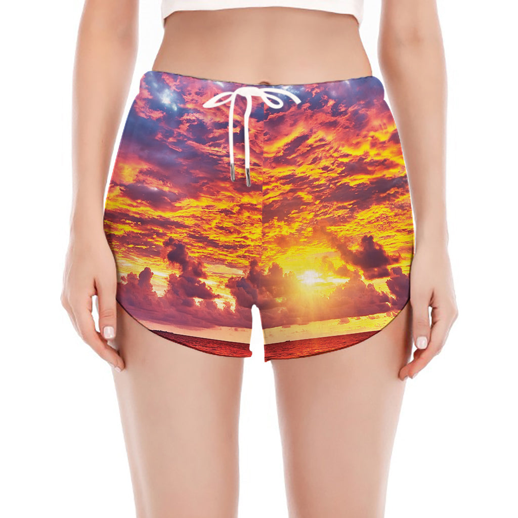 Maldives Sunset Print Women's Split Running Shorts