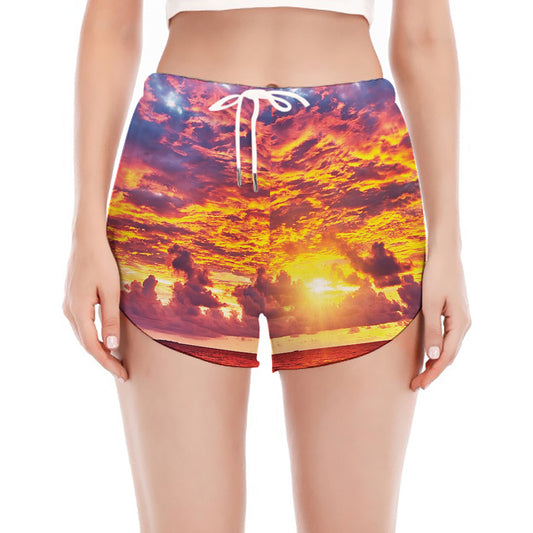 Maldives Sunset Print Women's Split Running Shorts