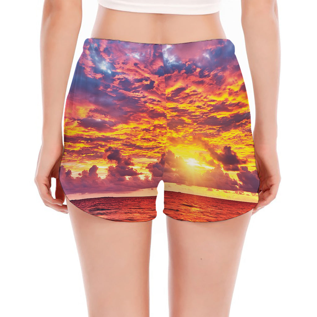 Maldives Sunset Print Women's Split Running Shorts