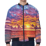 Maldives Sunset Print Zip Sleeve Bomber Jacket