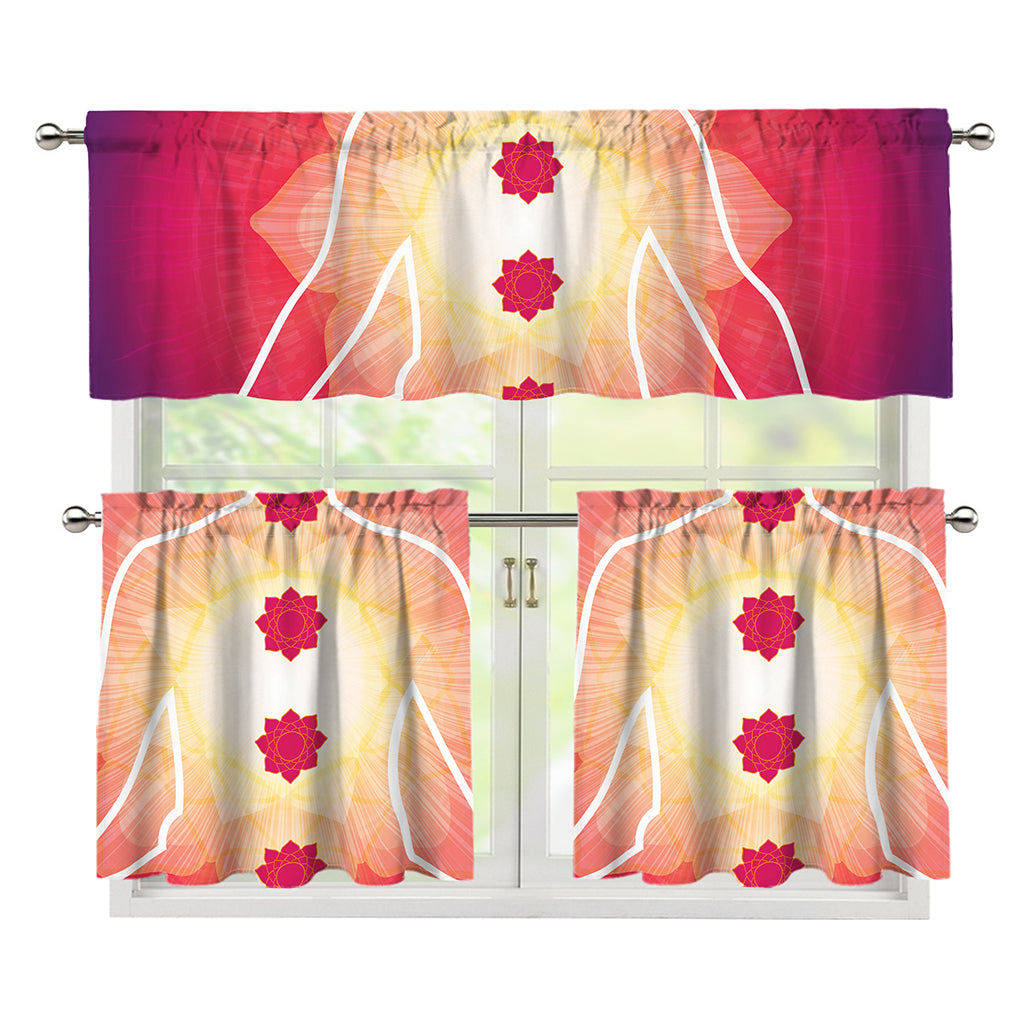 Mandala Chakras Aura Print 3 Piece Kitchen Curtains