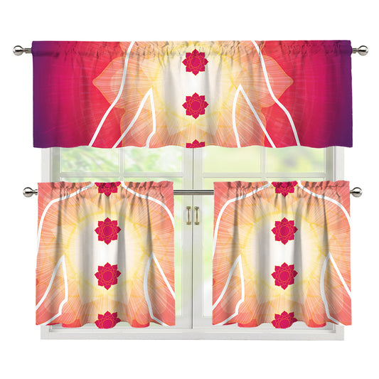 Mandala Chakras Aura Print 3 Piece Kitchen Curtains