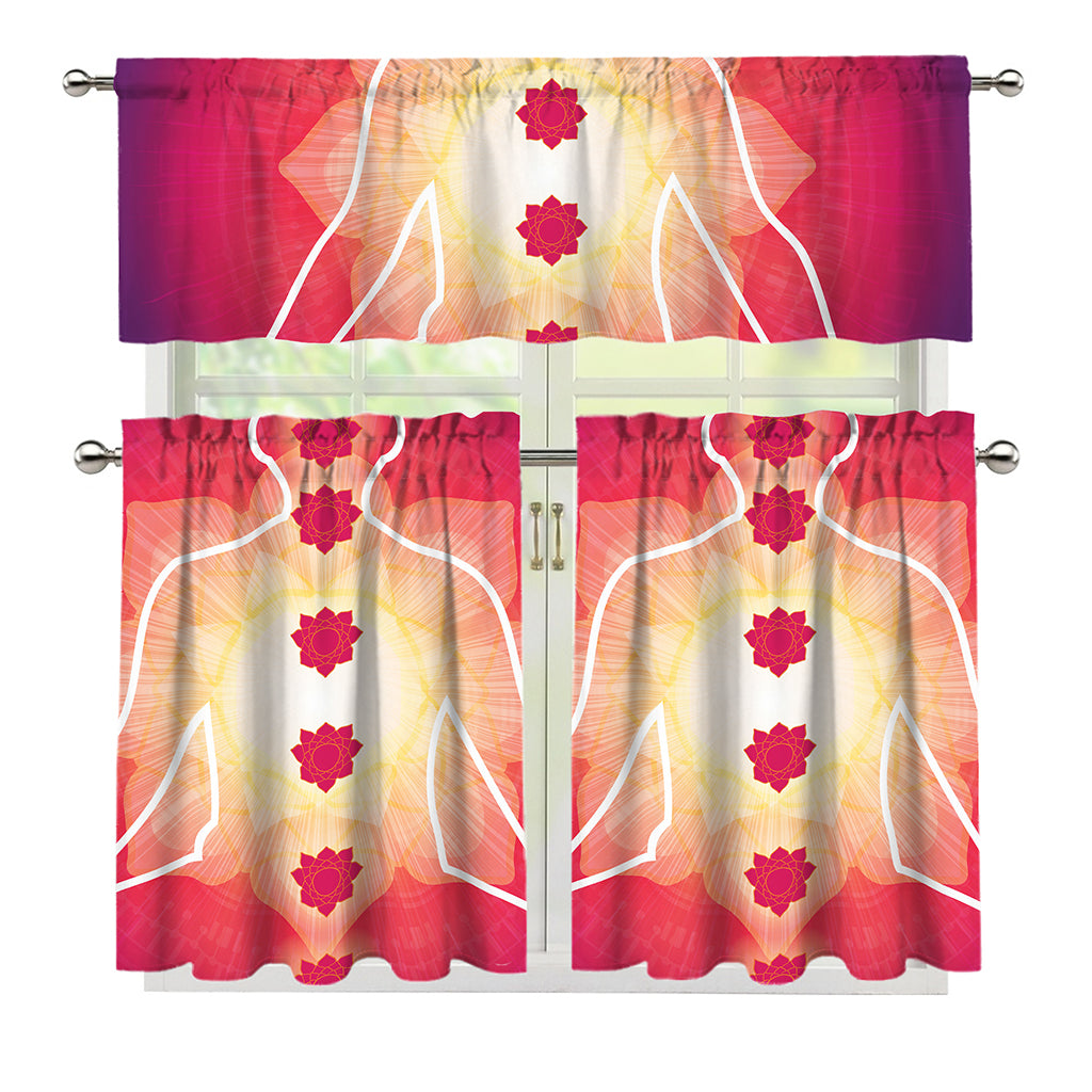 Mandala Chakras Aura Print 3 Piece Kitchen Curtains