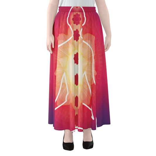Mandala Chakras Aura Print Chiffon Maxi Skirt