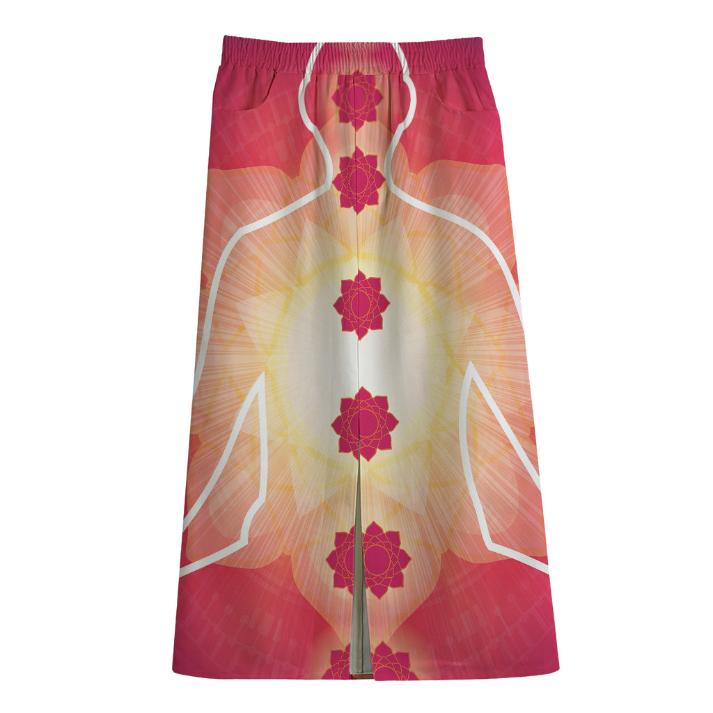 Mandala Chakras Aura Print Cotton Front Slit Maxi Skirt