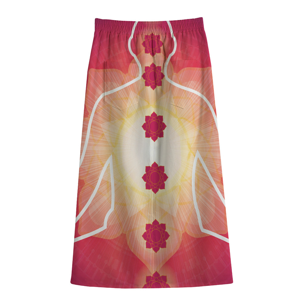 Mandala Chakras Aura Print Cotton Front Slit Maxi Skirt