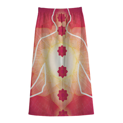 Mandala Chakras Aura Print Cotton Front Slit Maxi Skirt