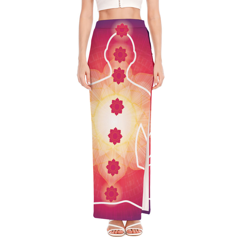Mandala Chakras Aura Print High Slit Maxi Skirt