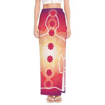 Mandala Chakras Aura Print High Slit Maxi Skirt
