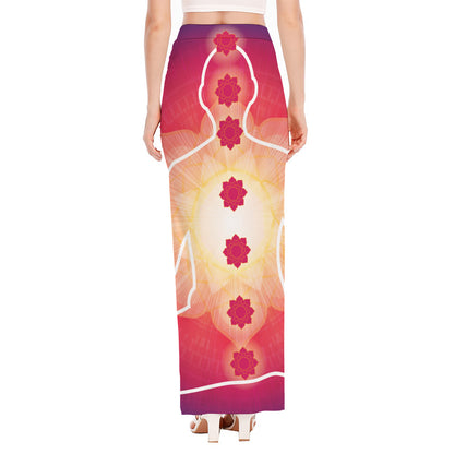 Mandala Chakras Aura Print High Slit Maxi Skirt