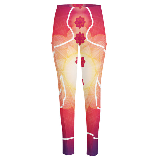 Mandala Chakras Aura Print High-Waisted Pocket Leggings