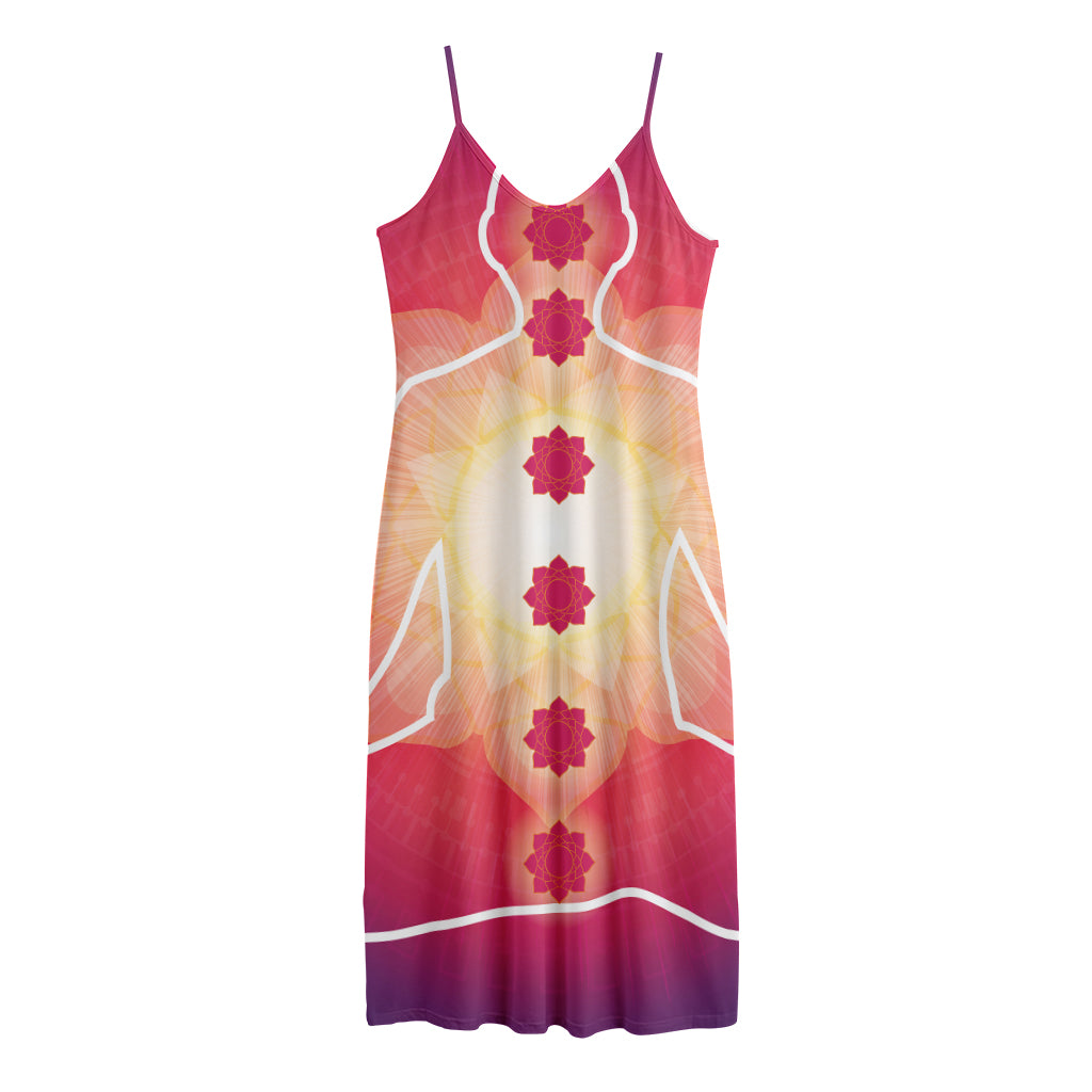 Mandala Chakras Aura Print Jersey Midi Cami Dress