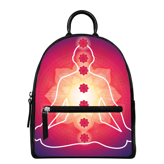 Mandala Chakras Aura Print Leather Backpack