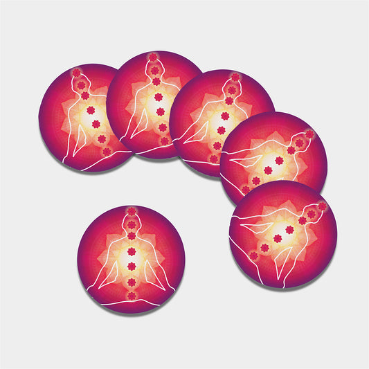 Mandala Chakras Aura Print Leather Coaster Set
