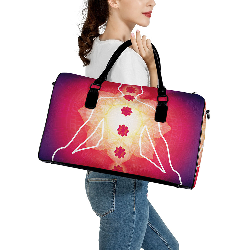 Mandala Chakras Aura Print Leather Duffle Bag