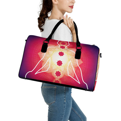 Mandala Chakras Aura Print Leather Duffle Bag