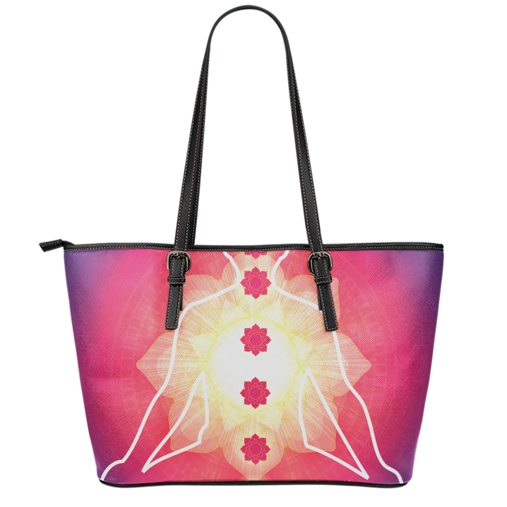 Mandala Chakras Aura Print Leather Tote Bag
