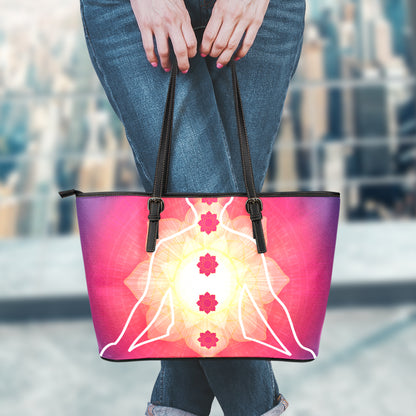 Mandala Chakras Aura Print Leather Tote Bag