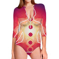 Mandala Chakras Aura Print Long Sleeve Swimsuit