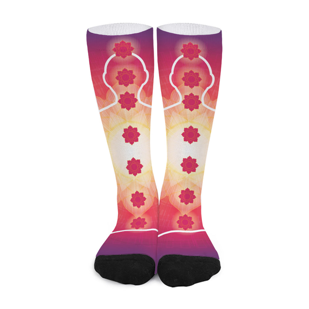 Mandala Chakras Aura Print Long Socks