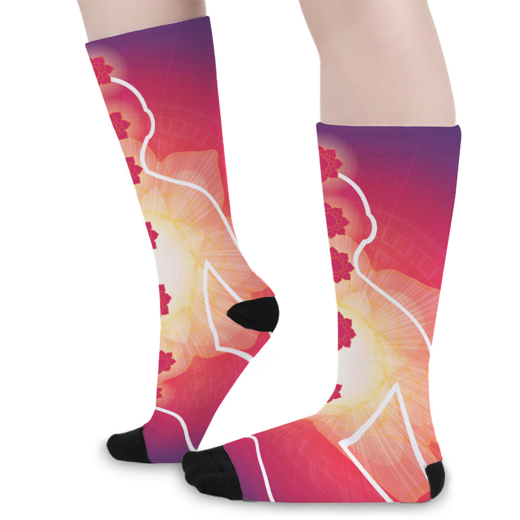 Mandala Chakras Aura Print Long Socks