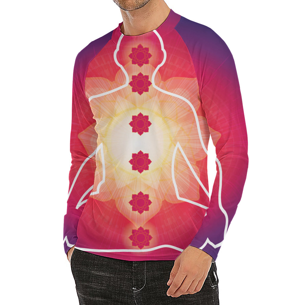 Mandala Chakras Aura Print Men's Long Sleeve Rash Guard