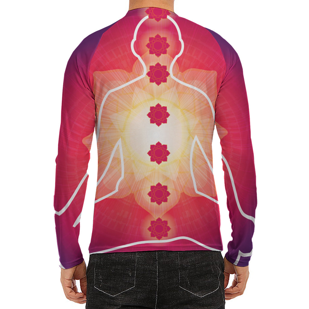 Mandala Chakras Aura Print Men's Long Sleeve Rash Guard