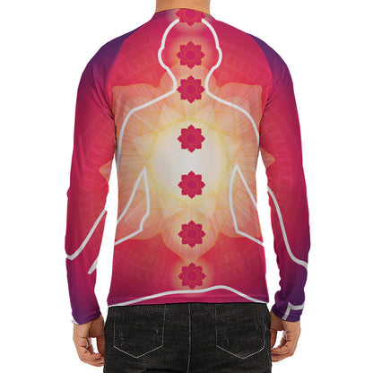 Mandala Chakras Aura Print Men's Long Sleeve Rash Guard