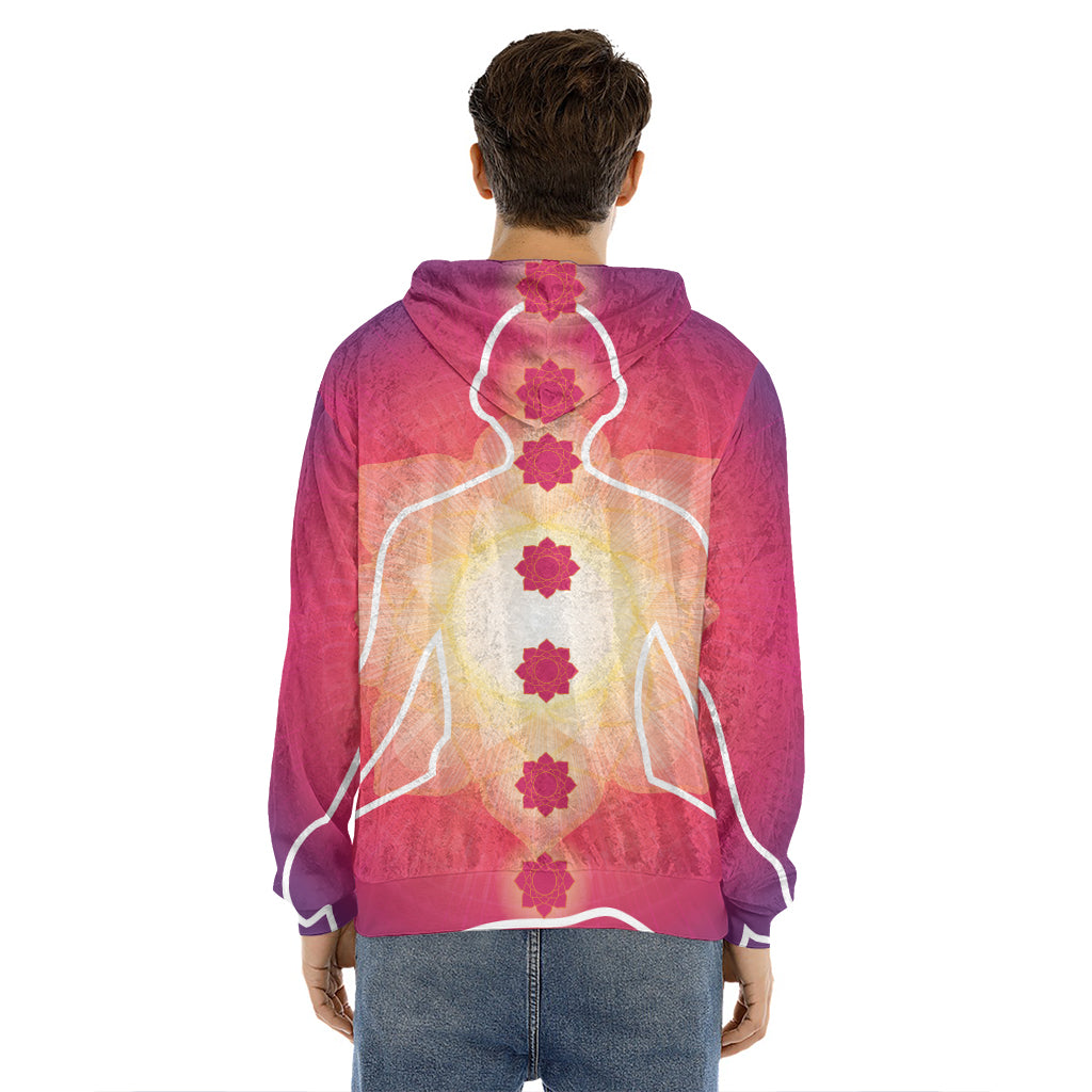Mandala Chakras Aura Print Men's Velvet Pullover Hoodie