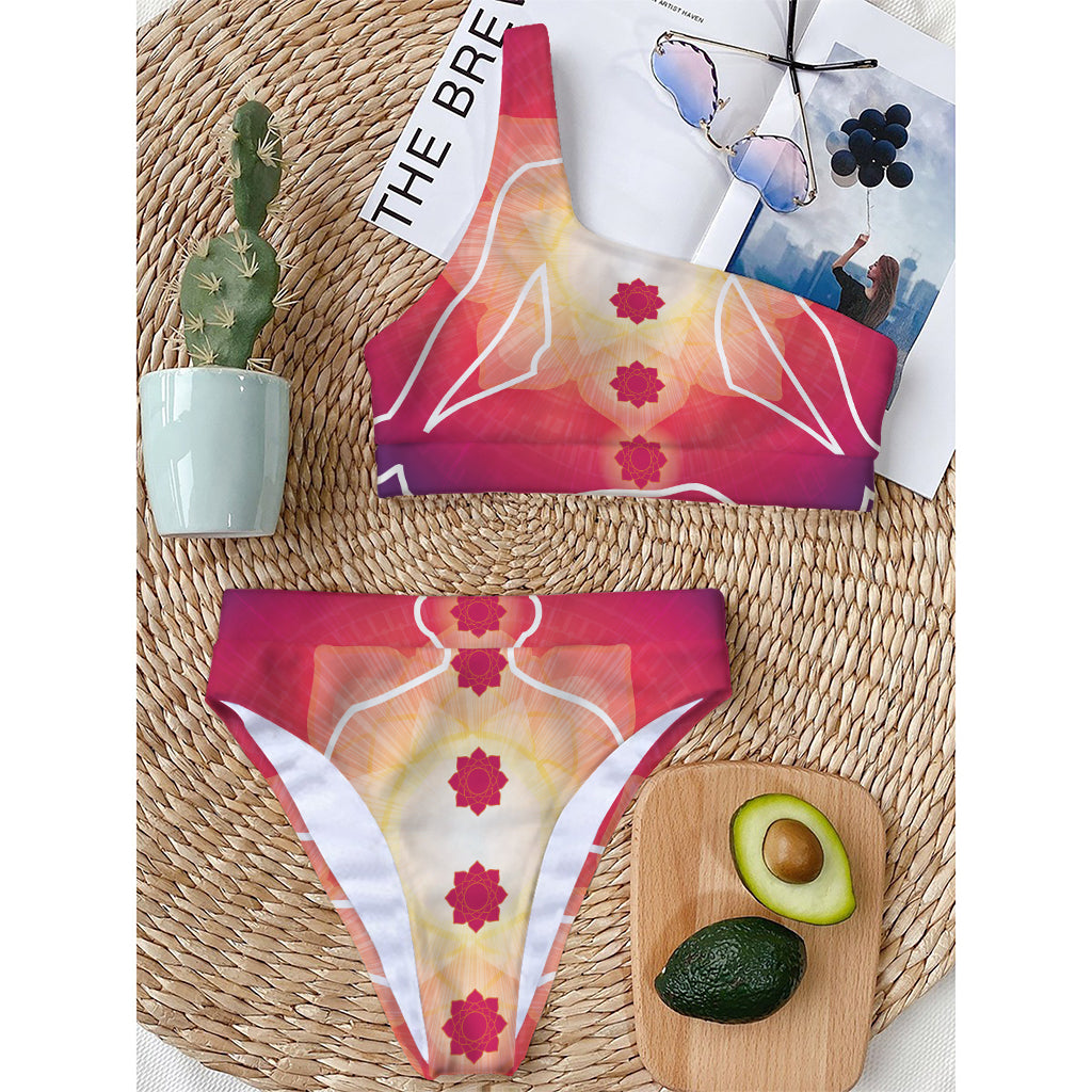 Mandala Chakras Aura Print One Shoulder Bikini Top