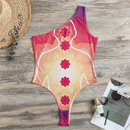 Mandala Chakras Aura Print One Shoulder Bodysuit
