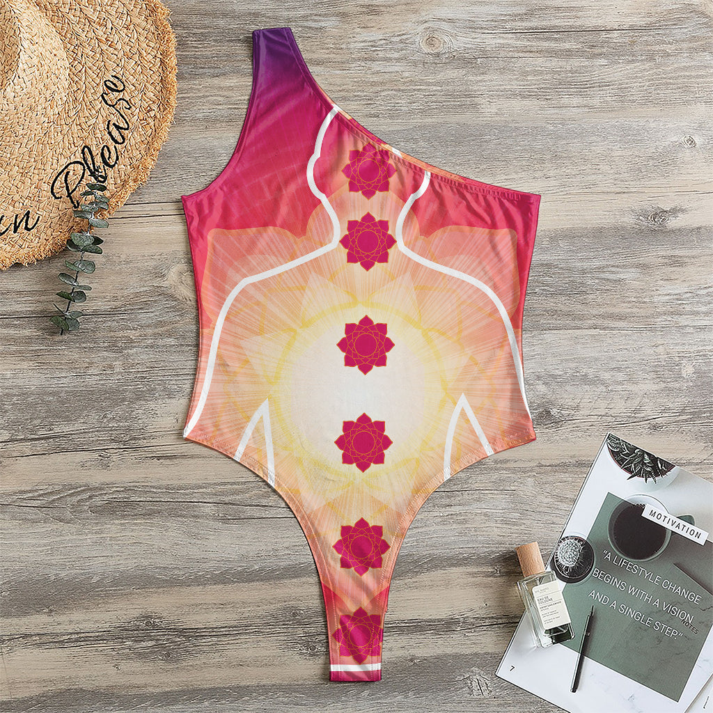 Mandala Chakras Aura Print One Shoulder Bodysuit