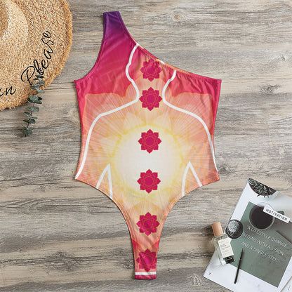 Mandala Chakras Aura Print One Shoulder Bodysuit