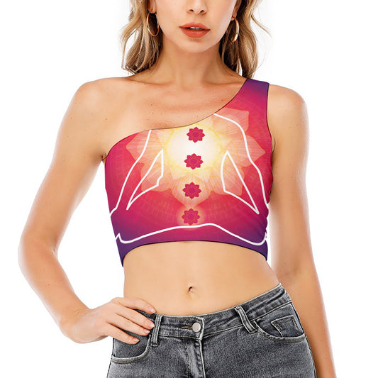 Mandala Chakras Aura Print One Shoulder Crop Top