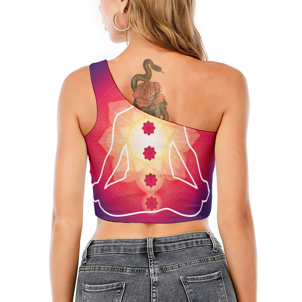 Mandala Chakras Aura Print One Shoulder Crop Top