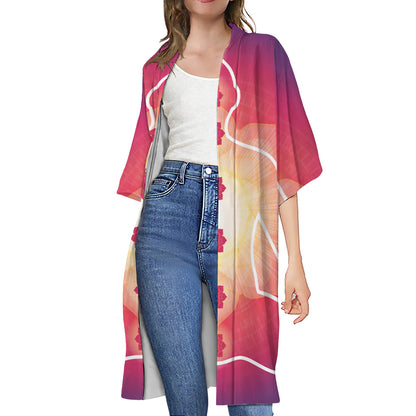 Mandala Chakras Aura Print Open Front Beach Cover Up