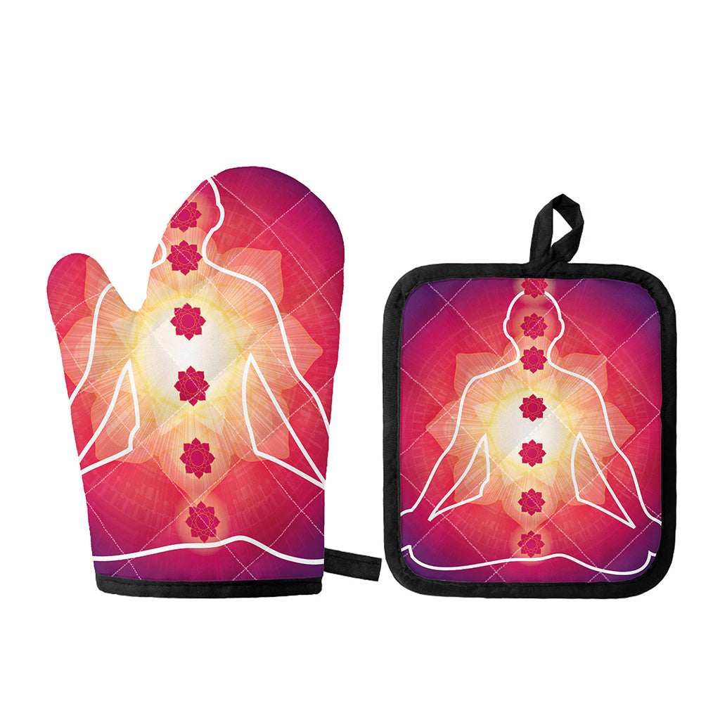 Mandala Chakras Aura Print Oven Mitt And Pot Holder Set