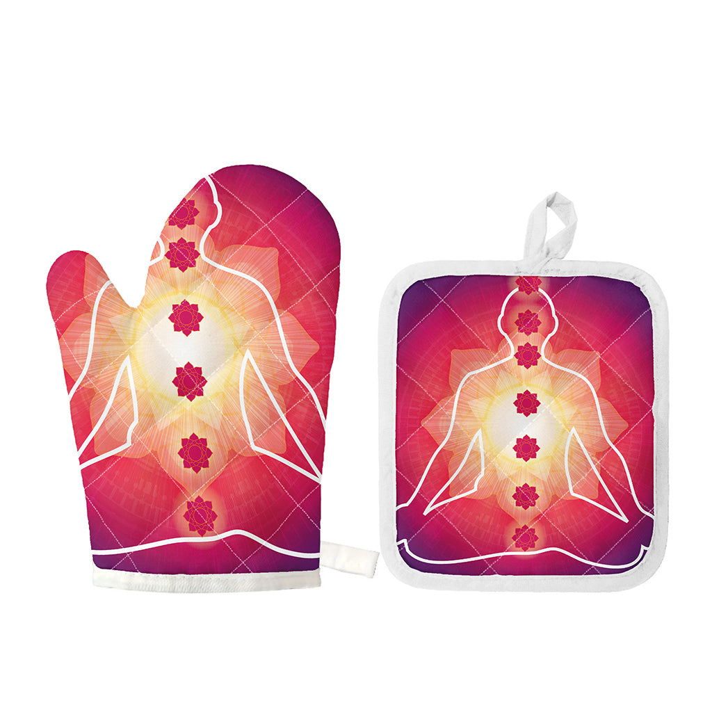 Mandala Chakras Aura Print Oven Mitt And Pot Holder Set