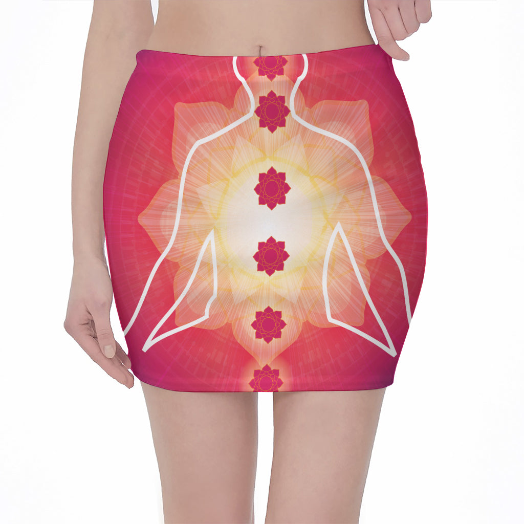 Mandala Chakras Aura Print Pencil Mini Skirt