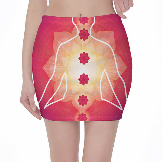 Mandala Chakras Aura Print Pencil Mini Skirt