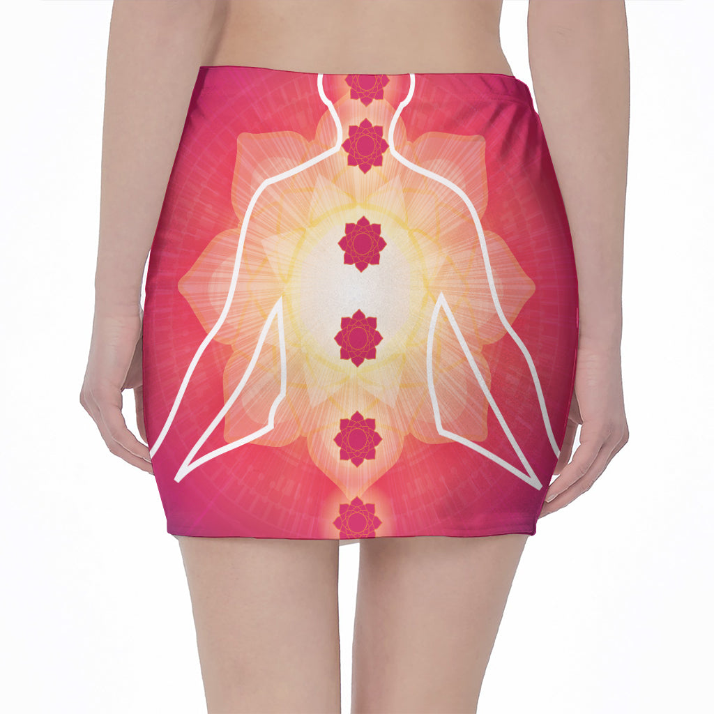 Mandala Chakras Aura Print Pencil Mini Skirt