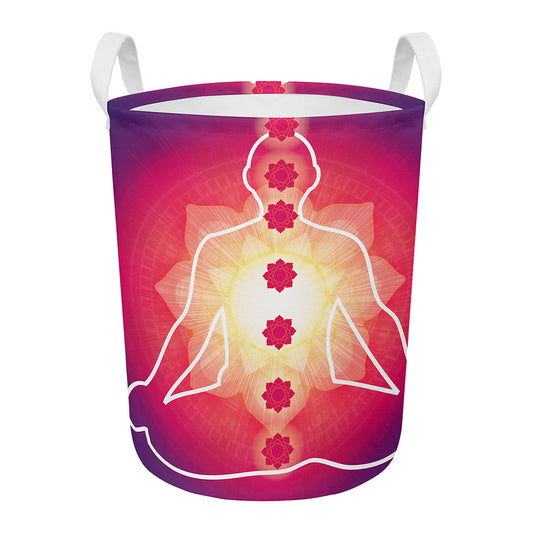 Mandala Chakras Aura Print Round Laundry Basket