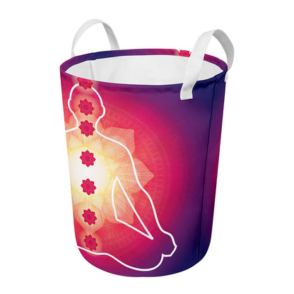 Mandala Chakras Aura Print Round Laundry Basket
