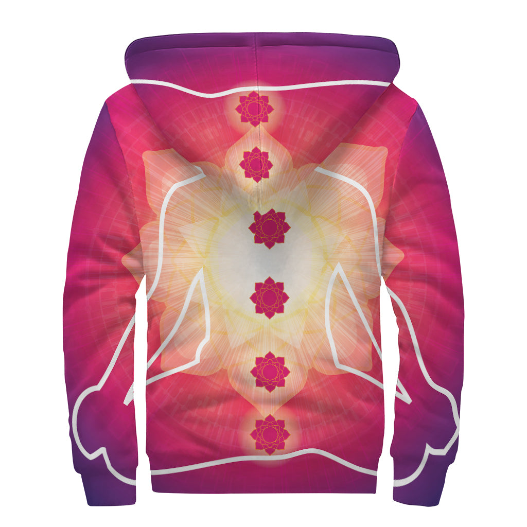 Mandala Chakras Aura Print Sherpa Lined Zip Up Hoodie