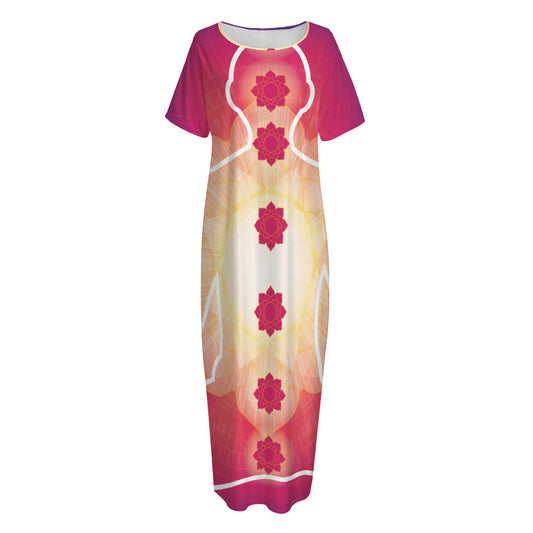 Mandala Chakras Aura Print Short Sleeve Long Nightdress