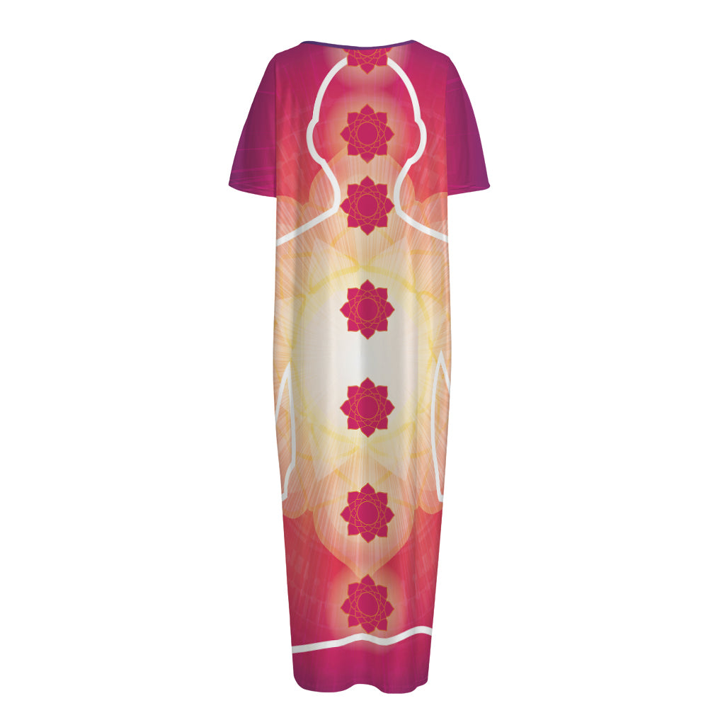 Mandala Chakras Aura Print Short Sleeve Long Nightdress