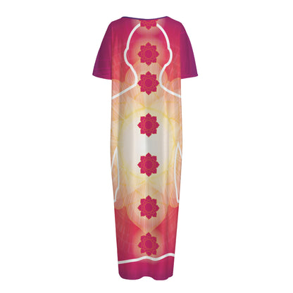 Mandala Chakras Aura Print Short Sleeve Long Nightdress