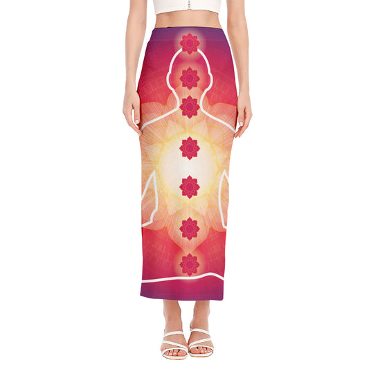 Mandala Chakras Aura Print Side Slit Maxi Skirt