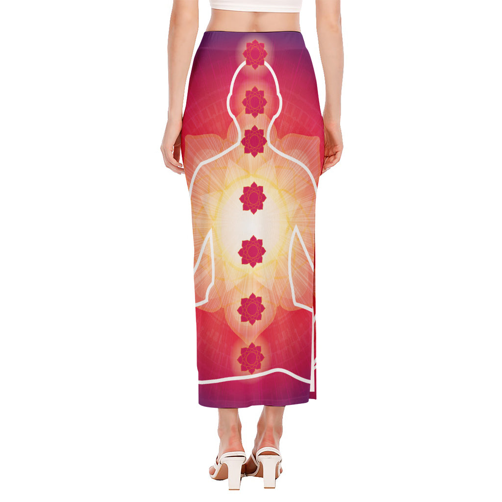Mandala Chakras Aura Print Side Slit Maxi Skirt